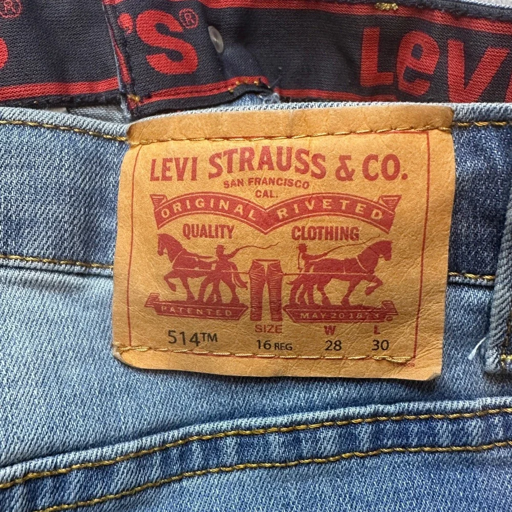 Levi's 514 Jeans Boys 16 Regular Blue Straight Fit Distressed Elastic Waistband